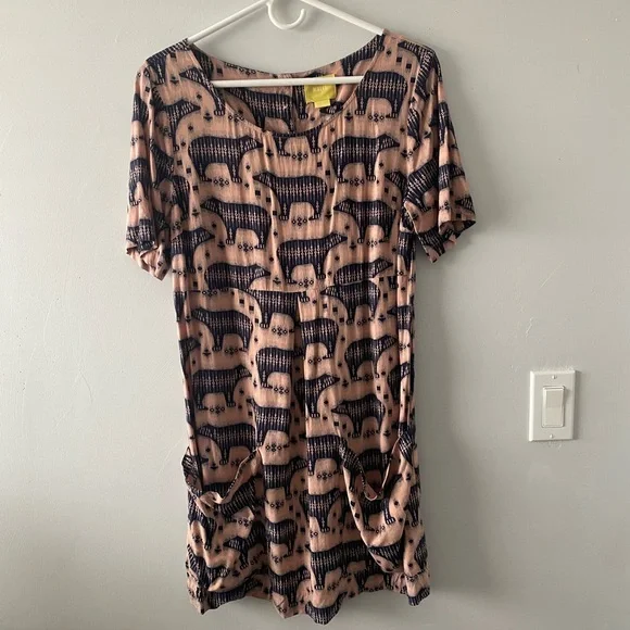 Maeve Zola Bear Print Mini Dress Size 12 - Picture 1 of 6